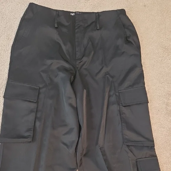 Zara Black Satin Cargo Pants - Picture 5 of 16